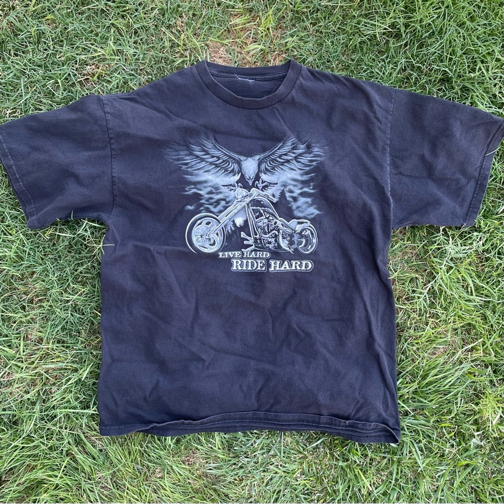 ‘Live Hard Ride Hard’ Eagle Chopper Motorcycle Biker Black Graphic Tee